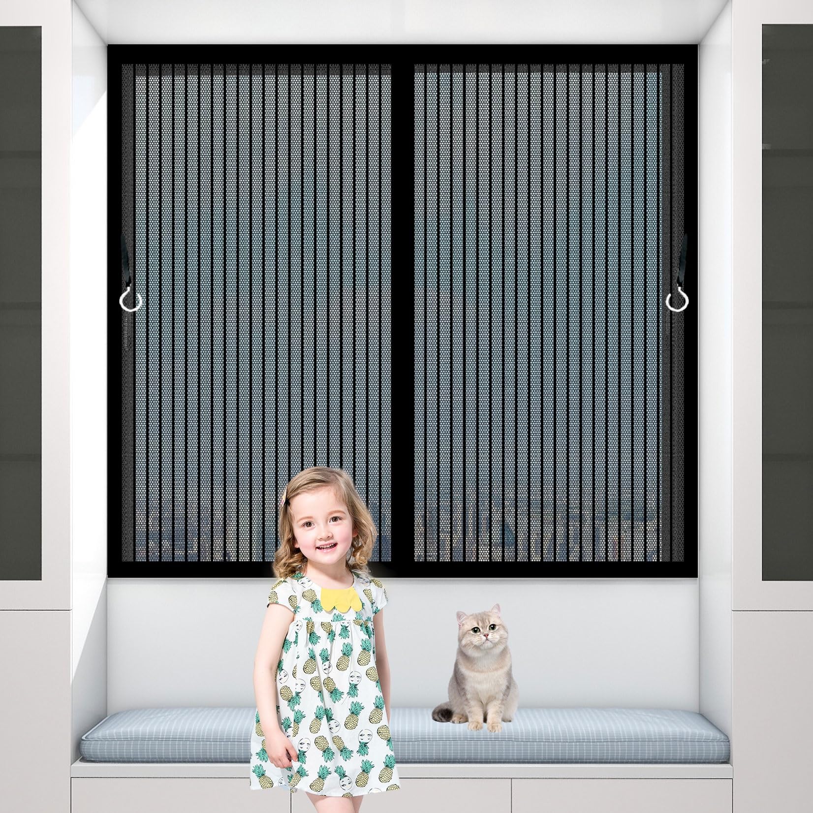 Amazon | 網戸カーテン 網戸 窓用 98 x 60 cm 静音仕様 換気